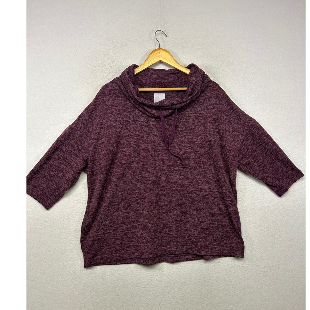 Casual Sunday Women 1X Purple Space Dye Cowl Neck Pullover Top Lounge Athlesure